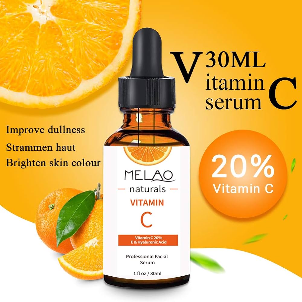MELAO NATURALS VITAMIN C 20% E & HYALURONIC ACID FACIAL SERUM 30ML - Image 2