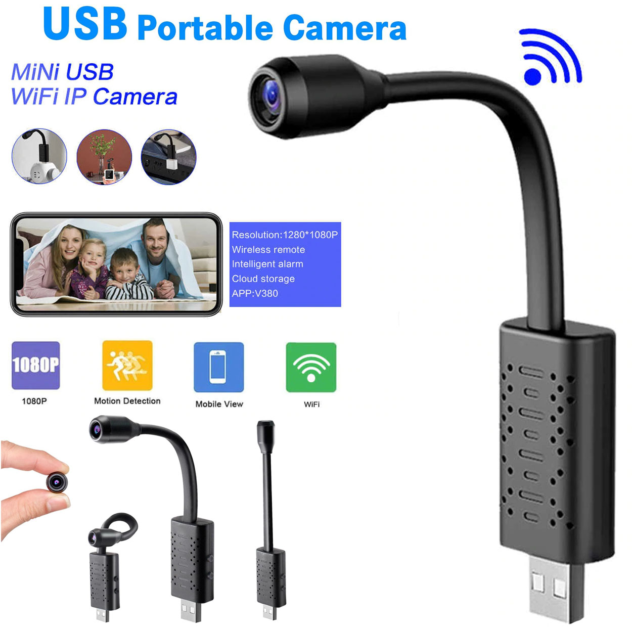 Wifi IP USB V380 Wireless Surveillance Camera HD USB Portable Home Small Portable Camera